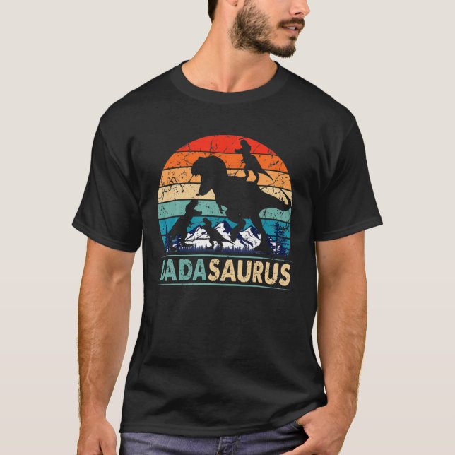 Camiseta Dadasaurus T Rex Pai Dinossauro 3 Crianças Engraça (Frente)