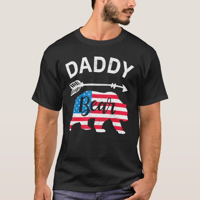 Camiseta Daddy Bear Papa Bear American Flag 4th of July Fat (Frente)