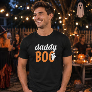 Camiseta Daddy Boo Laranja Preto Halloween Família Coordena
