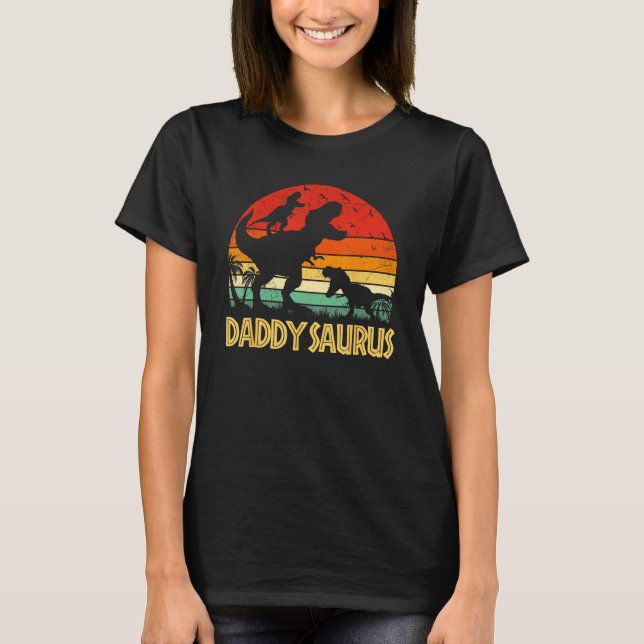 Camiseta Daddy Dinosaur Daddysaurus 2 kids Fathers Day  For (Frente)