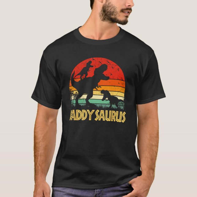 Camiseta Daddy Dinosaur Daddysaurus 2 kids Fathers Day  For (Frente)