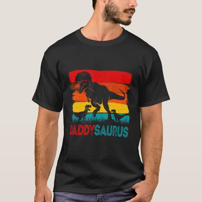 Camiseta Daddy Dinosaur Daddysaurus 2 Two kids Xmas Men Fat (Frente)