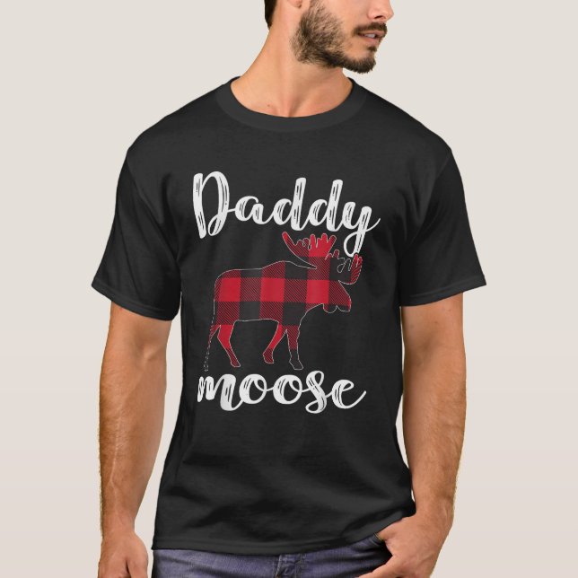 Camiseta Daddy Moose Matching Family Christmas Clothes Plai (Frente)