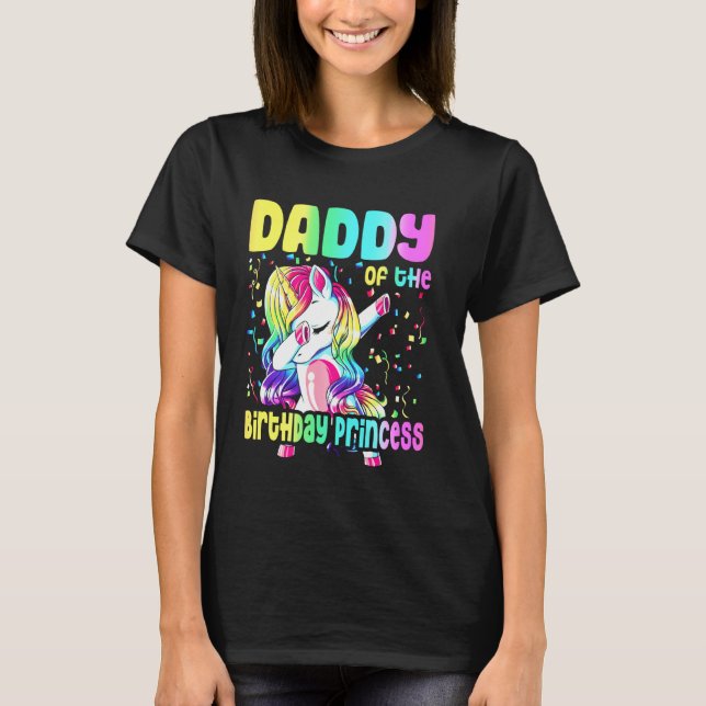 Camiseta Daddy Of The Birthday Princess Dabbing Unicorn Gir (Frente)