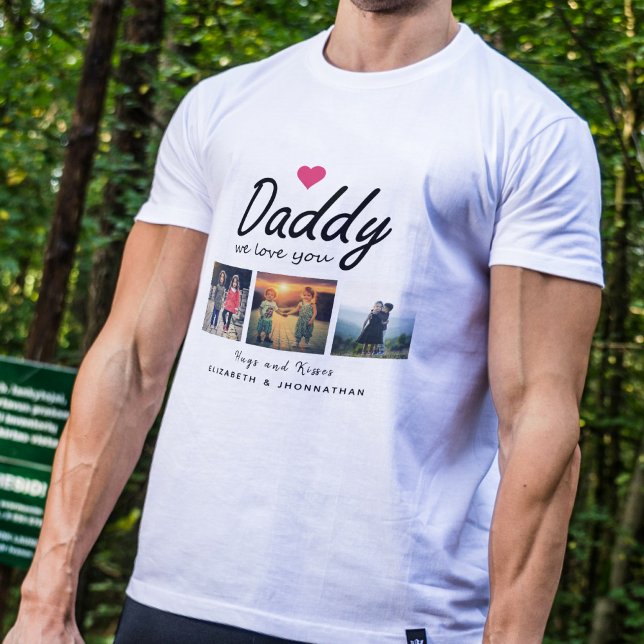 Camiseta Daddy we love you Script 3 Photo Collage Father (Criador carregado)