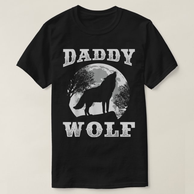 Camiseta Daddy Wolf Moon Silhouette Design (Frente do Design)