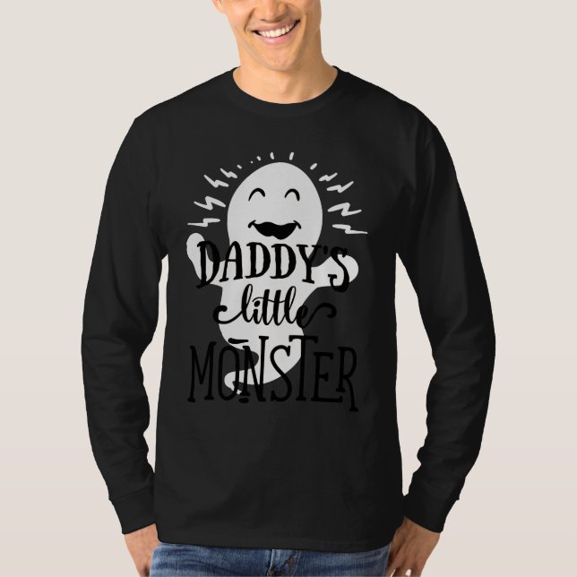 Camiseta Daddy's Little Monster  Halloween  Ghost  Black Le (Frente)