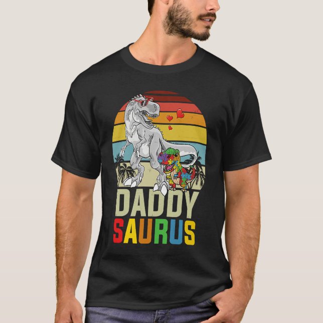 Camiseta Daddysaurus Rex Dinosaur Daddy Saurus Autism Aware (Frente)