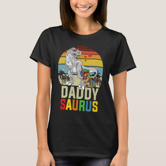 Camiseta Daddysaurus Rex Dinosaur Daddy Saurus Autism Aware (Frente)