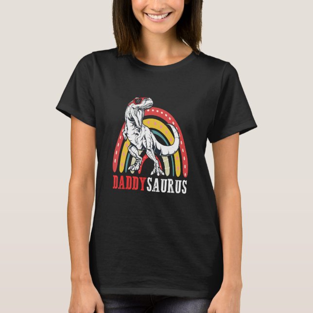 Camiseta Daddysaurus Rex Pai Arco-Íris Surus Dia Pai (Frente)