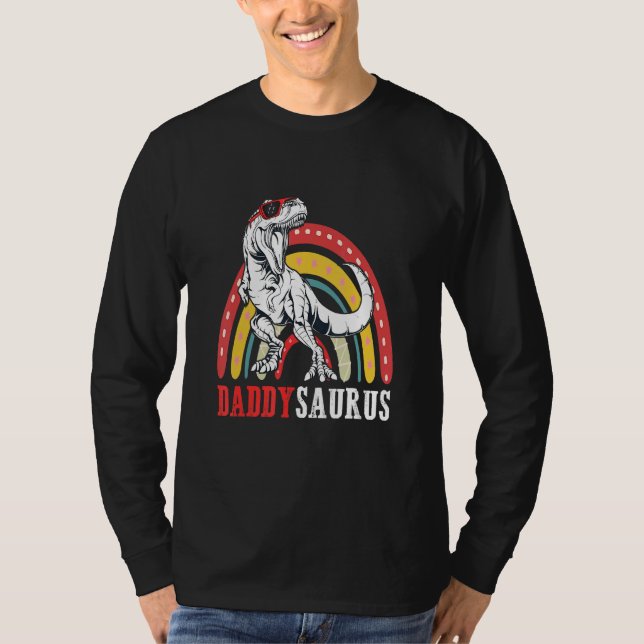Camiseta Daddysaurus Rex Pai Arco-Íris Surus Dia Pai (Frente)