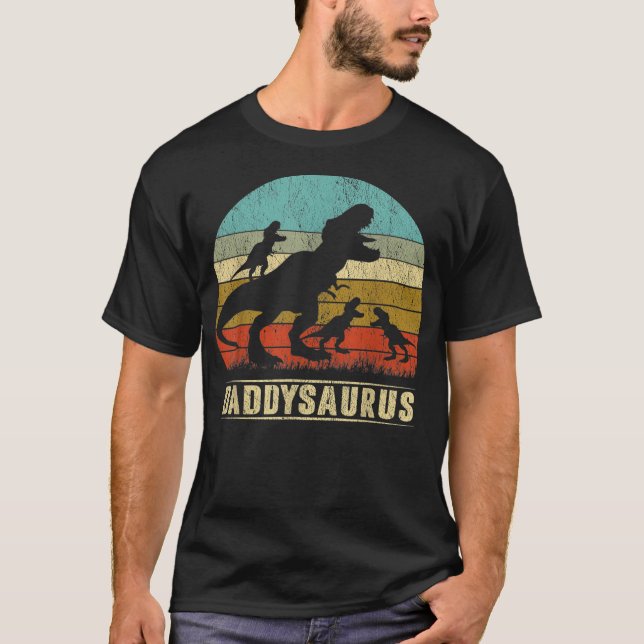Camiseta Daddysaurus T Rex Daddy Dinosaur 3 three Kids (Frente)