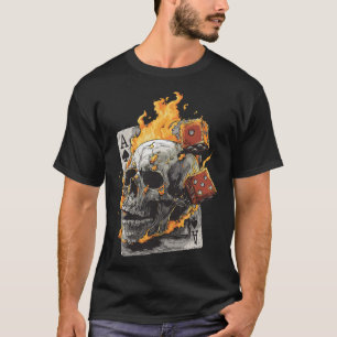 Camiseta Dados de Chamas de Caveira Cartas de Jogar Poker T
