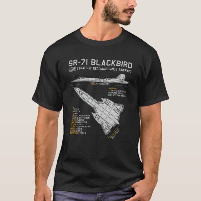 Camiseta Dados sobre o plano de voo da aeronave Blackbird S (Frente)