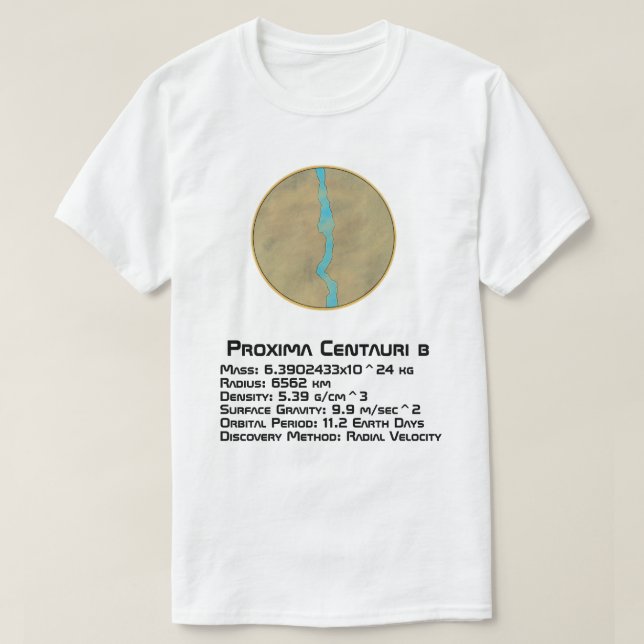 Camiseta Dados técnicos do Proxima Centauri b (Frente do Design)