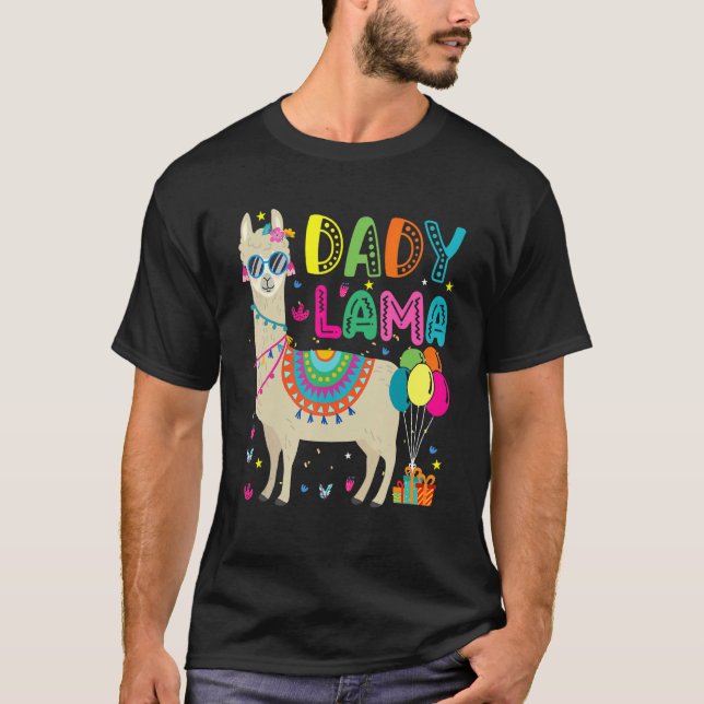 Camiseta Dady Llama Birthday Balloons óculos de sol Llama P (Frente)