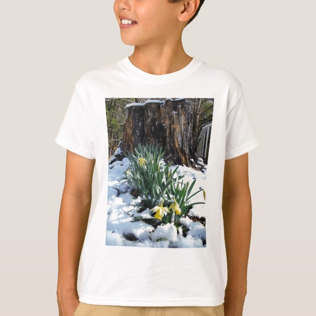Camiseta Daffodilos amarelos na neve (Frente)