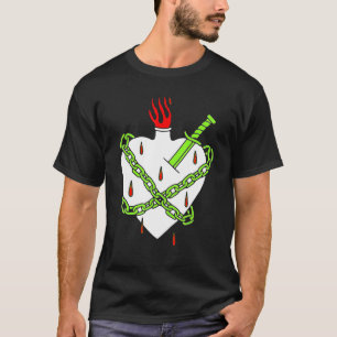 Camiseta Dagger Plantado Em Coração Branco Com Chama Vermel