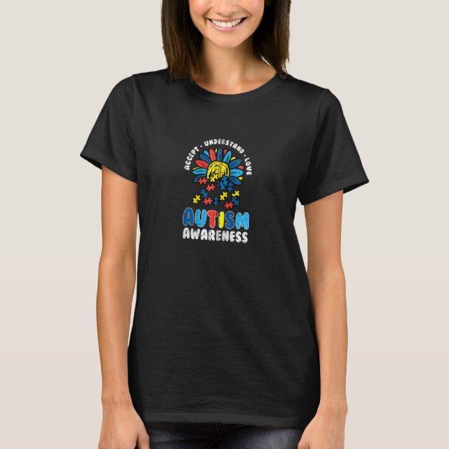 Camiseta Daisy Autism Awarness Accept Compreende Mulheres A (Frente)