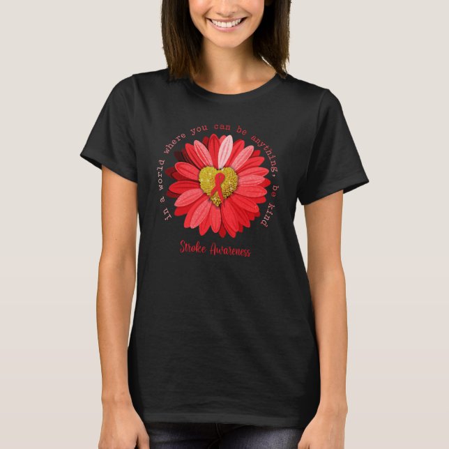 Camiseta Daisy Be Kind Stroke Awareness Red Ribbon (Frente)