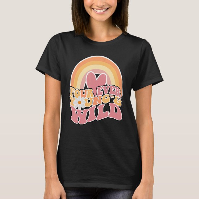 Camiseta Daisy Birthday Four Ever Young and Wild Boho 4th B (Frente)