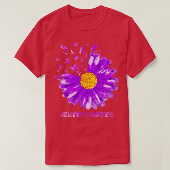 Camiseta Daisy Butterfly Roxo Alzheimers Consciência (Frente do Design)