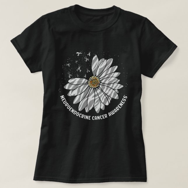 Camiseta Daisy Butterfly Zebra Ribbon Neuroendocrine Cancer (Frente do Design)