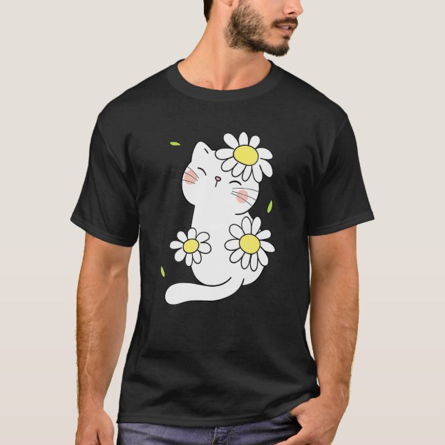 Camiseta Daisy Cat Spring Floral Kitten With Flower Animal  (Frente)