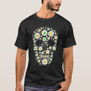 Camiseta Daisy Floral Skull Preguiçoso Halloween Esqueleto 