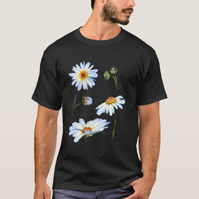 Camiseta Daisy Flower Motif For Botanical Sketch Floral (Frente)