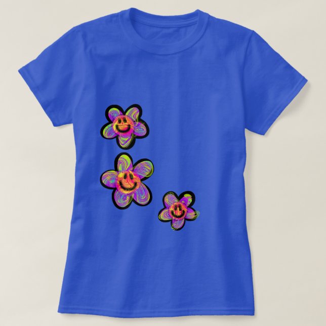 Camiseta Daisy Flowers de Sorriso Feliz de Hippy (Frente do Design)