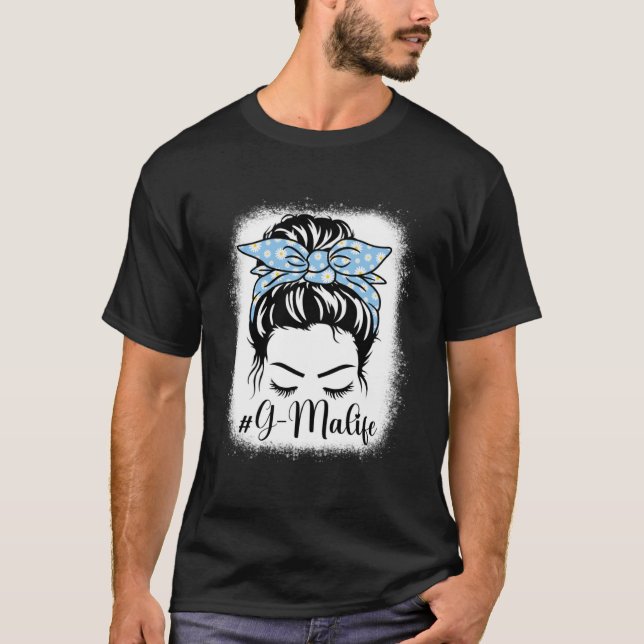 Camiseta Daisy G Mãe Life Messaging Hair Bun Torna Mamãe D (Frente)