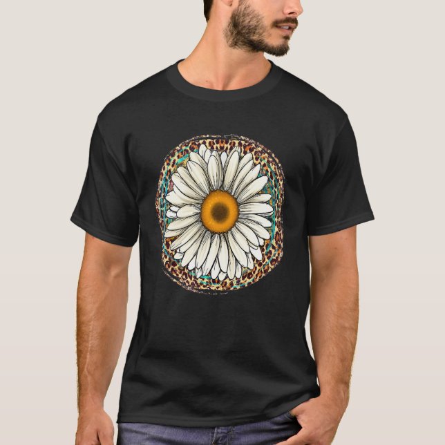 Camiseta Daisy Leopard Flower Western Southern Hippy Boho G (Frente)