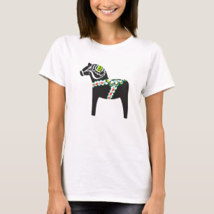 Camiseta Dalahäst   Cavalo Dala a preto