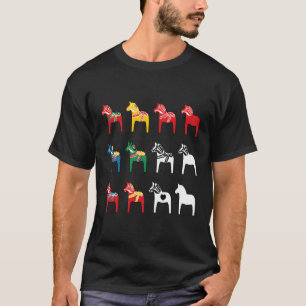 Camiseta Dalecarlian Dalarna Colorful Swedish Dala Horses