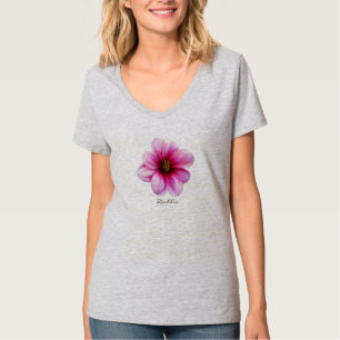 Camiseta Dália cor-de-rosa da flor com texto todas as core