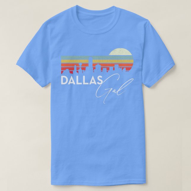Camiseta Dallas Gal Retro Sunset City Skyline Souvenir (Frente do Design)