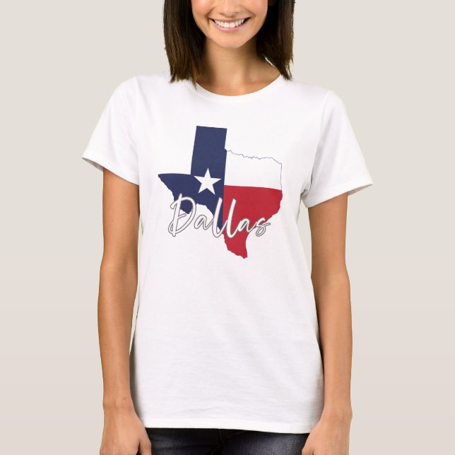 Camiseta Dallas, Texas Flag Map White de Mulheres (Frente)