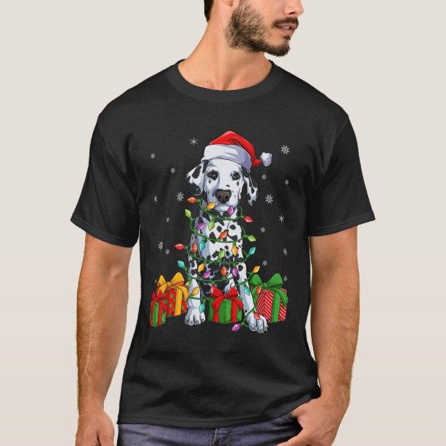 Camiseta Dalmacial Santa Hat Ugly Christmas Lighting — Clas (Frente)