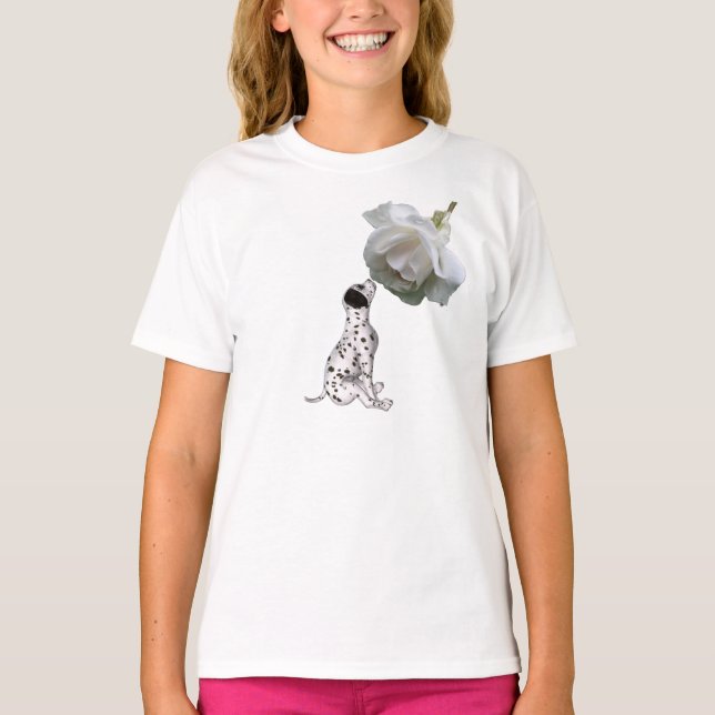 Camiseta Dalmaciana Puppy E Rosa Branca (Frente)
