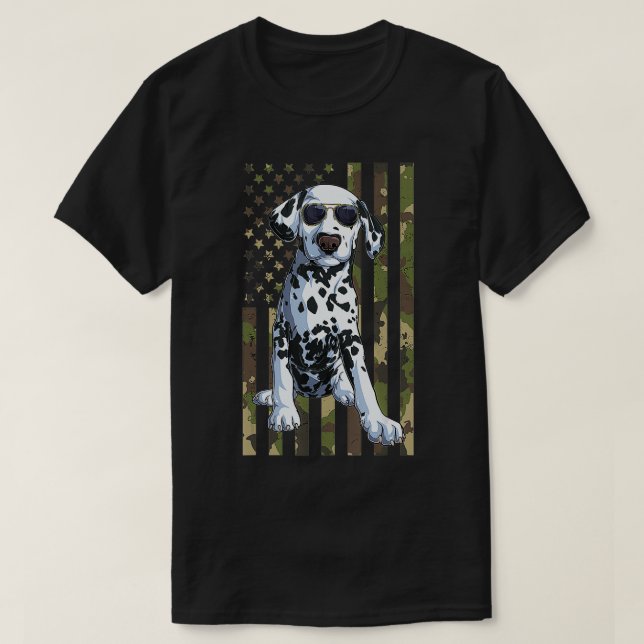 Camiseta Dalmacianos Mulheres Pai de Dalmatite Mãe Camo USA (Frente do Design)