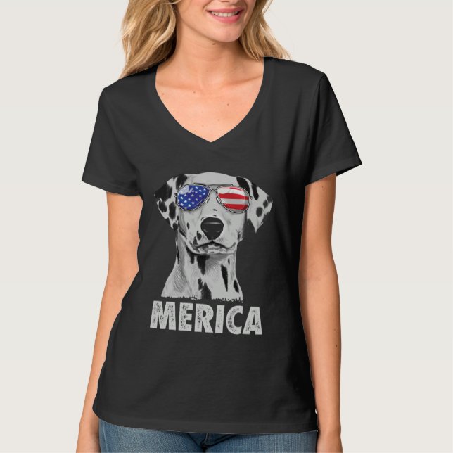 Camiseta Dalmatian 4th of July Merica Men American Flag Sun (Frente)