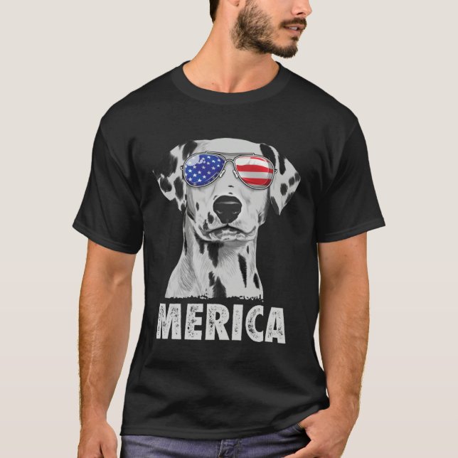Camiseta Dalmatian 4th of July Merica Men American Flag Sun (Frente)