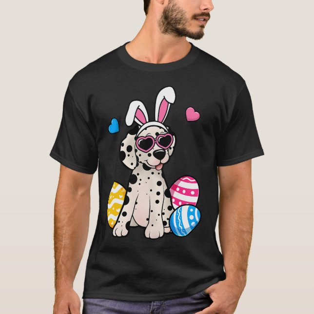 Camiseta Dalmatian Dog Bunny Ears Sunglasses Easter Day (Frente)