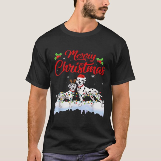Camiseta Dalmatian Dog Christmas Lights Santa Hat Xmas Dog  (Frente)