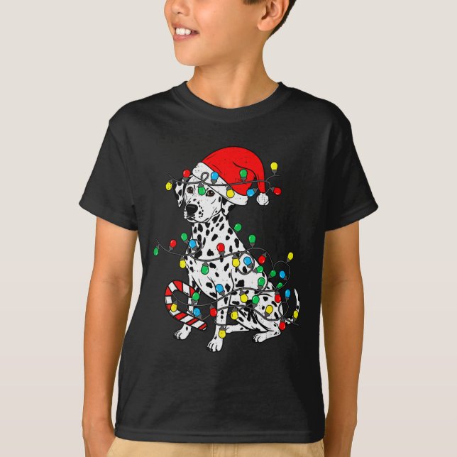 Camiseta Dalmatian Dog Christmas Lights Santa Xmas Pet Dog  (Frente)