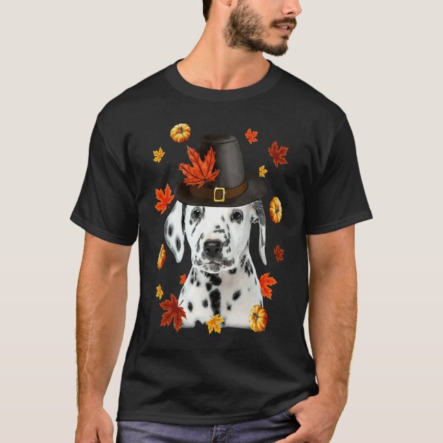 Camiseta Dalmatian Dog Pilgrim Hat Fall Happy Thanksgiving (Frente)