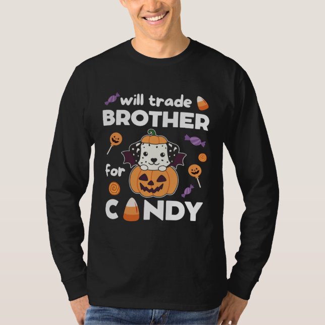 Camiseta Dalmatian Halloween Pumpkin Dogs Swap Brother For  (Frente)