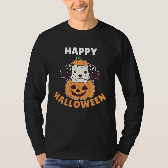 Camiseta Dalmatian Happy Halloween Pumpkin Bat Dogs (Frente)