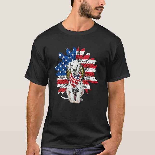 Camiseta Dalmatian Patriot American Flag Sunflower Independ (Frente)